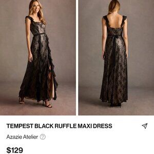 Azazie Tempest Black Ruffle Maxi Dress medium-short